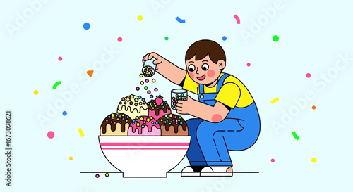 Joyful Person Crafting Delicious Dessert with Colorful Sprinkles and Sweet Delights