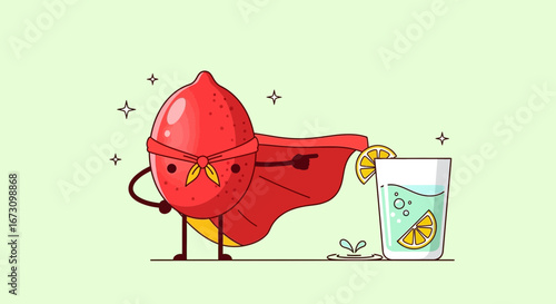 Lemon Superhero Appears Ready To Serve Refreshing Drinks For Everyone Immediately