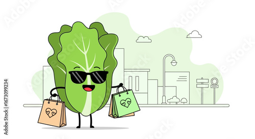 Lettuce Character Enjoys A Shopping Spree In The City With Stylish Sunglasses