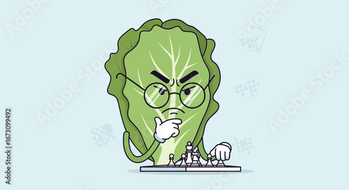 Lettuce Character Mastering Chess Strategy With Determined Focus And Intellectual Prowess