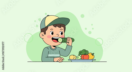 Kid Enjoying Fresh Vegetables Representing Healthy Eating Habits and Culinary Lifestyle