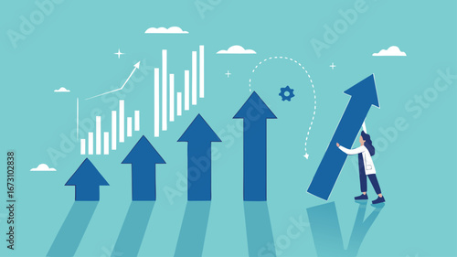 effort to reach business growth, business success or increase performance, career growth or effort to succeed concept, improvement or growing business, businessman build growth graph chart

