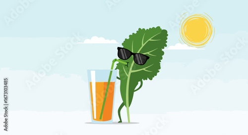 Leaf Drinking And Enjoying Fresh Juice On Sunny Day With Sunglasses Relaxing And Healthy Lifestyle