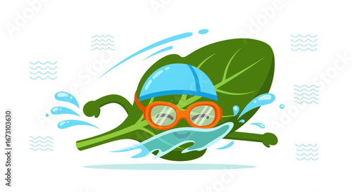 Leaf Swimmer Cartoon Depiction Demonstrating Aquatic Activity In A Fun And Lively Way