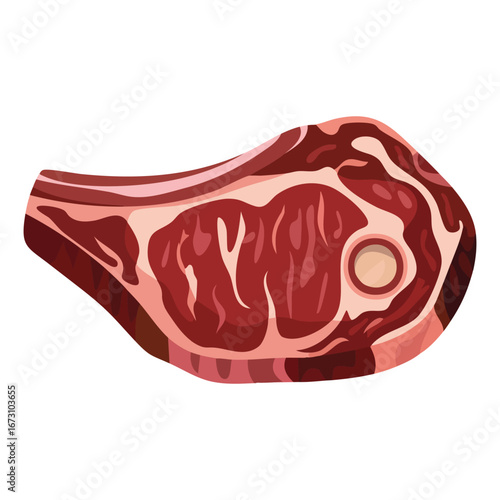 Flat raw beef steak vector icon isolated on white. Perfect for meat advertising, web graphics, and game design projects with realistic style.