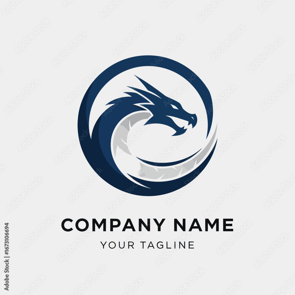 Fototapeta premium Blue Dragon Logo Design in a Circle.
