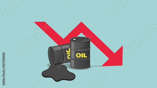 falling oil prices, risk of loss in crude oil stocks due to price crisis, Oil prices sharpen losses, pile of spilled crude oil barrels with falling graph
