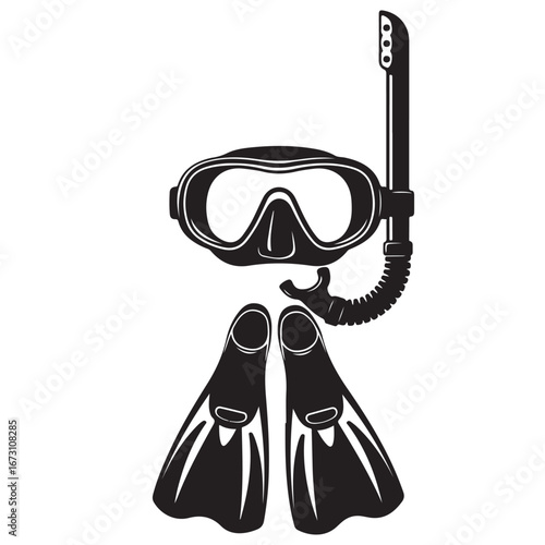 Diving Gear with Mask, Snorkel, and Fins