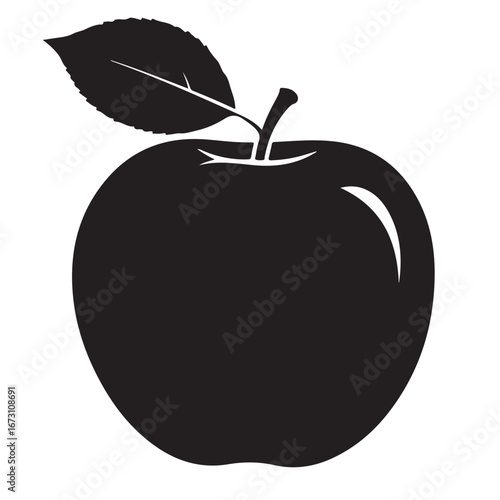 Apple Fruit Silhouette with Stem and Leaf