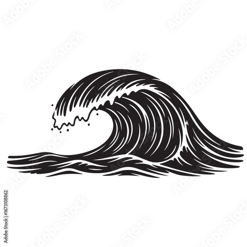 Woodcut Style Wave Design
