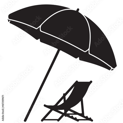 Beach umbrella and chair silhouette illustration