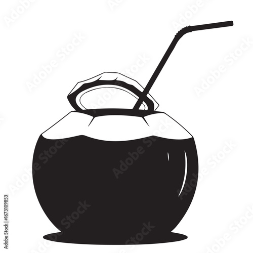 Coconut with Straw Isolated on White Background