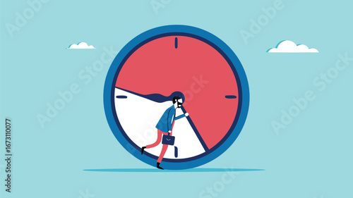working 9 to 5 concept illustration, office work routine by working everyday, burnout or work life balance, overwork every day, businessmen employee who are tired of working beyond 9 to 5 work hours

