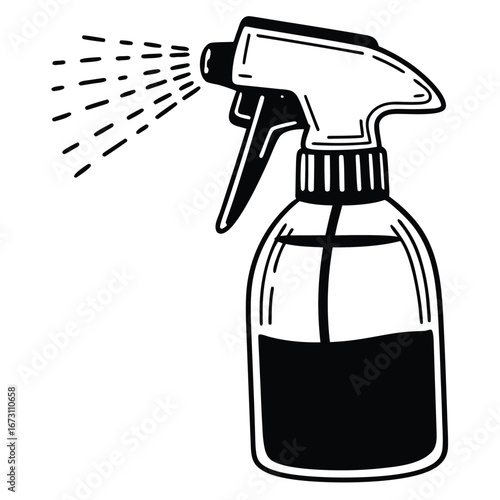 Black And White Doodle Style Spray Bottle With Liquid And Spray cleaning
