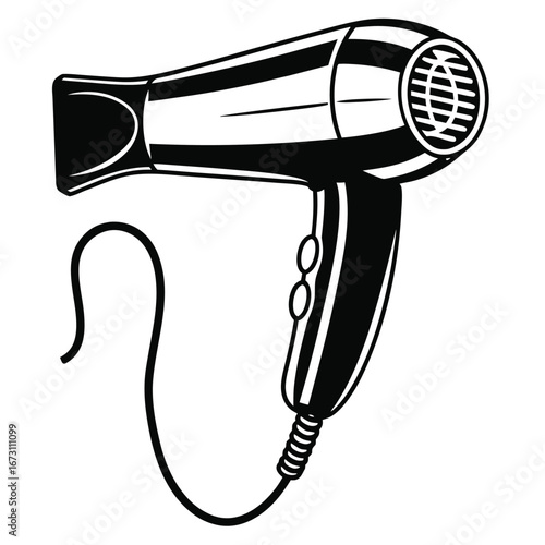 Black and White Icon of a Hair Dryer with a Flexible Cord hairdryer beauty