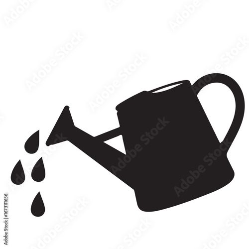 Watering Can Silhouette with Pouring Water Drops