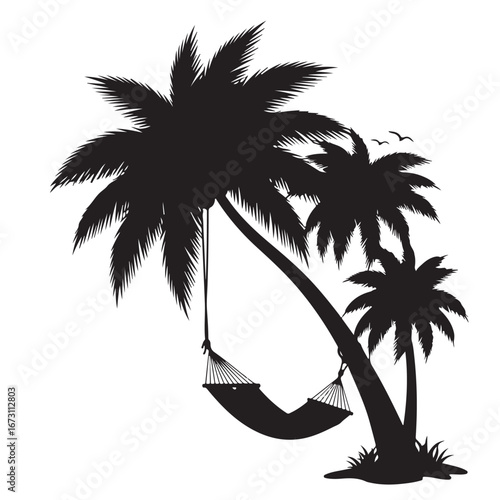 Tropical Palm Trees and Hammock Silhouette