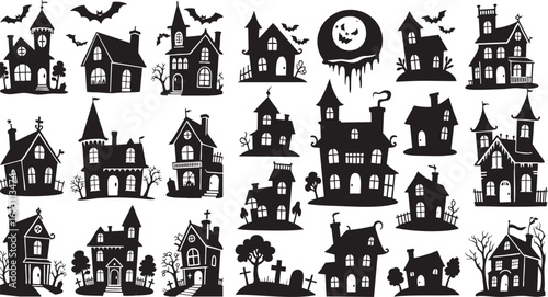 Spooky Halloween haunted houses seamless pattern for seasonal designs and decorations, festive scary night vibes