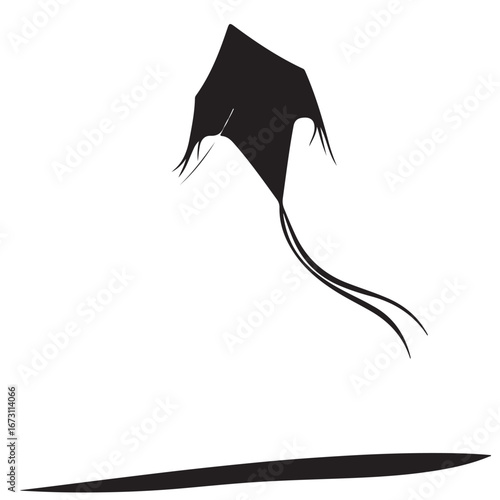 Minimalist Black Kite Silhouette Flying Above a Horizontal Line