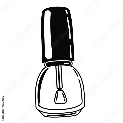 Black And White Nail Polish Bottle With Brush And Cap beauty cosmetic