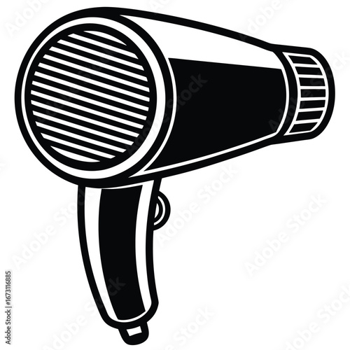 Black and White Stylized Icon of a Hair Dryer on a White Background hairdryer blow dryer