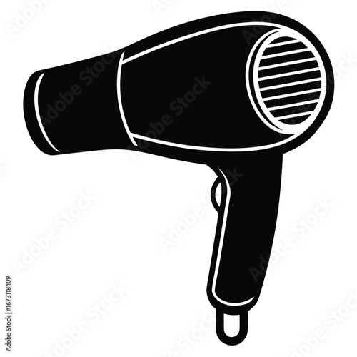 Black Silhouette of a Hair Dryer with White Outline on White Background hairdryer blow dryer