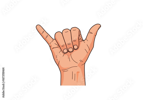 Hand gesturing shaka sign, meaning hang loose. Perfect for travel, surfing, hawaiian culture, summer, relaxation, and positive vibes content.