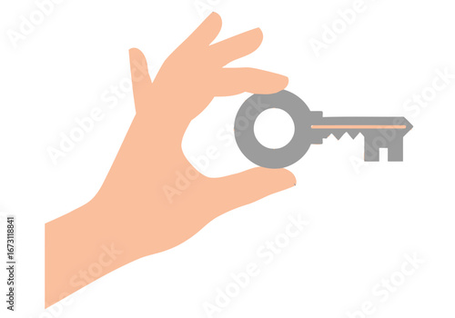 Hand holding cartoon key suitable for graphic design, security concepts, locksmith businesses, childrens illustrations, and website icons.