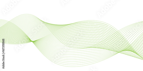 Abstract background with green wavy lines illustration, transparent horizontal green wave on white background,  lsolated graphic design elementgreen ribbon on a white background, 