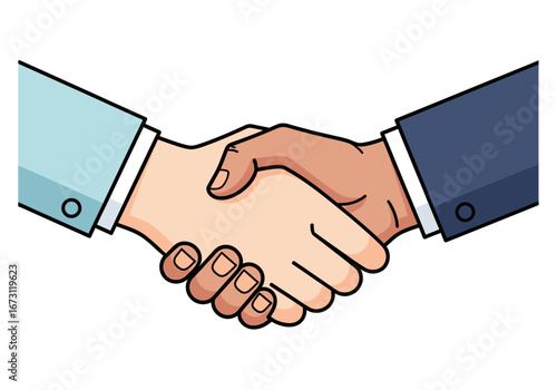 Two diverse hands clasp in a handshake symbolizing partnership, teamwork, agreement, and collaboration. Ideal for business, diversity, unity concepts.