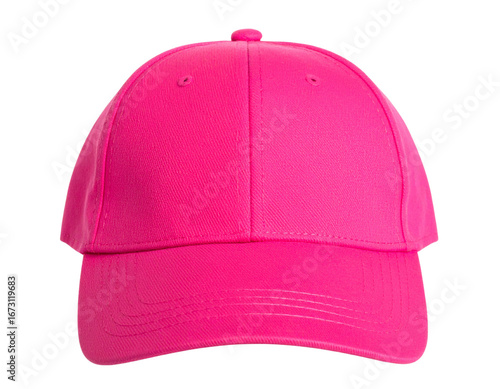  Bright Pink Baseball Cap with Solid Fabric Panels, Front View, Isolated PNG