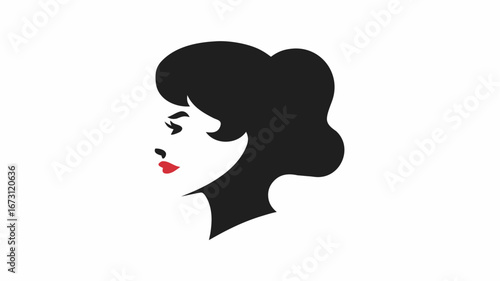 Silhouette of a woman with red lips and black hair in a minimalist style on a white background design | editable eps vectors