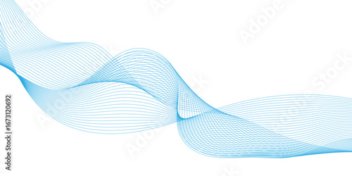Abstract blue wave line vector banner template, modern technology background,  blue wave on white background, line stripe energy connection web music and sound.