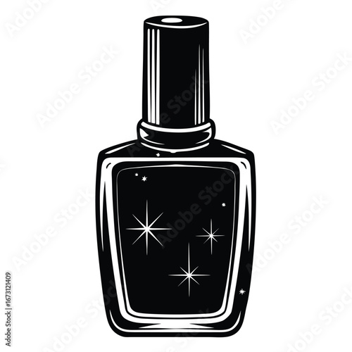 Black silhouette of a sparkling nail polish bottle on a white background nail lacquer manicure