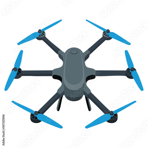 Flat style vector illustration of drone quadrocopter cartoon isolated on white background ideal for tech visuals aerial designs web and mobile projects