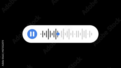 Animation of a voice message or audio message with a waveform, Minimalist UI in a modern mobile app style. black background. 4K