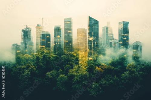 Sustainable urban design concept, showcasing a city project focused on eco-friendly architecture and environmental solutions. The image emphasizes sustainable planning and forward, Generative AI