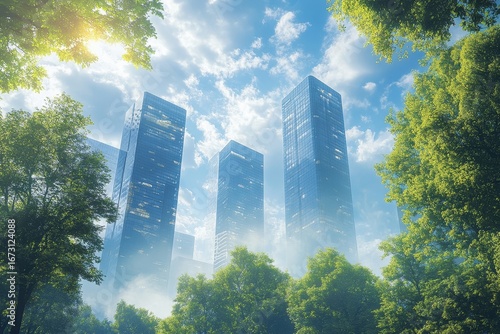 Sustainable urban design concept, showcasing a city project focused on eco-friendly architecture and environmental solutions. The image emphasizes sustainable planning and forward, Generative AI