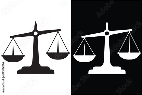 Symbolic Scales of Justice Icon on Contrasting Black and White Backgrounds
