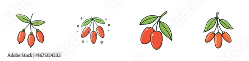Goji Berry vector icon collection with clean lines and modern minimal style.
