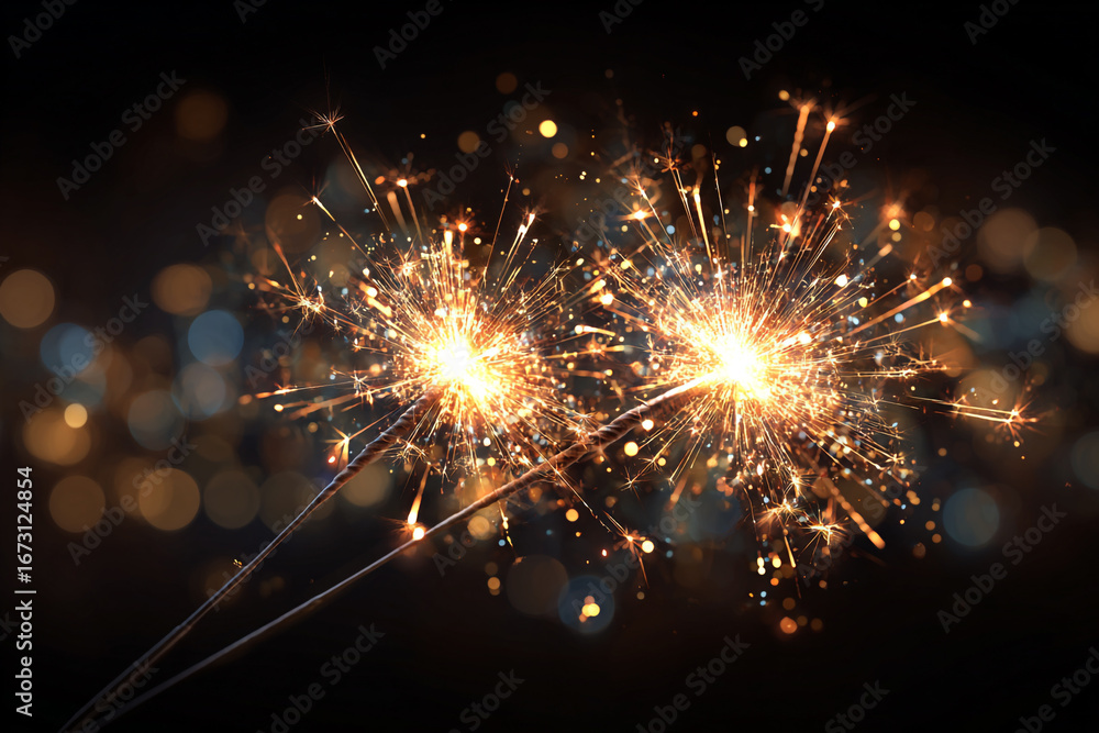 Obraz premium Bright sparkling fireworks light up the night sky with glowing bokeh