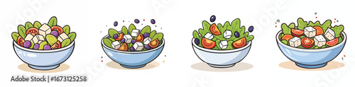 Greek Salad vector icon collection with clean lines and modern minimal style.