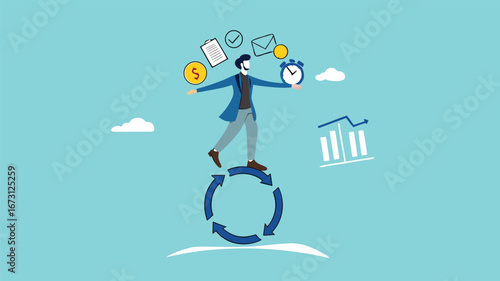 build good work habits with several skills, habitual procedures leading to business or career success, discipline or working efficiency, business people carry out work with a circle of good work habit