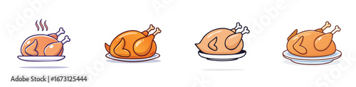 Roast Chicken vector illustration set featuring detailed, colorful design elements.