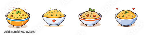 Fried Rice vector illustration set featuring detailed, colorful design elements.