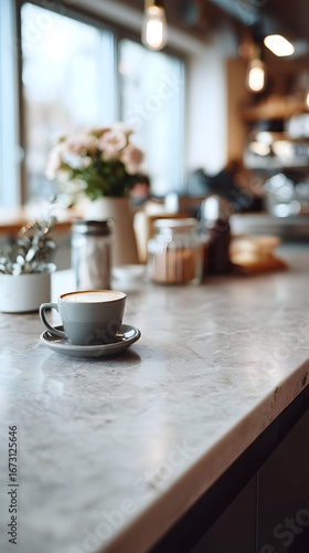 Wallpaper Mural A cozy coffee cup on a marble table in a creative workspace Torontodigital.ca