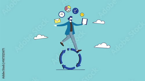 build good work habits with several skills, habitual procedures leading to business or career success, discipline or working efficiency, business people carry out work with a circle of good work habit
