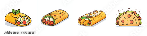 Chicken Enchiladas vector illustration set featuring detailed, colorful design elements.