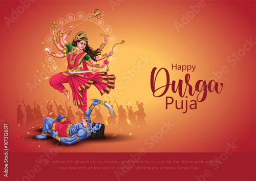 Indian God shri Druga in Happy Durga Puja Subh Navratri red background. vector illustration design