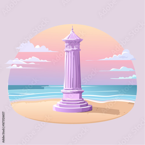 Clock tower muscat city architectural oman country famous landmark historical building flat vector illustration3
